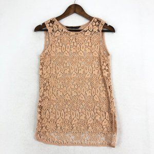 Zara Woman Women's Size X-Small Beige Nude Sleeveless Floral Lace Tank Top